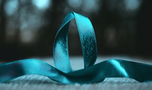 Teal awareness ribbon on a bed of pebbles with a blurred background.
- Powered by Adobe
