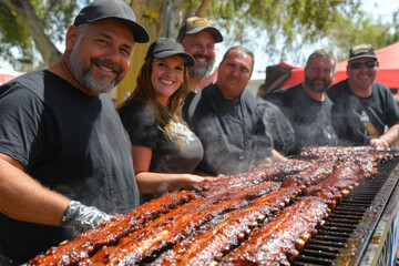 The winning team at a rib cooking contest at the annual Nuts4Ribs festival