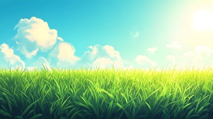 Obraz premium An idyllic summer day showing green grass and blue sky