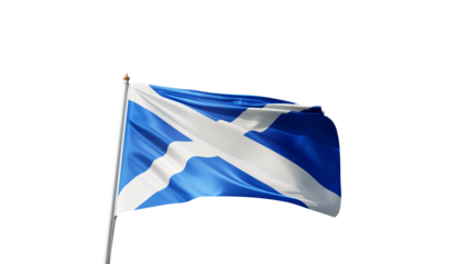 Flag of scotland with no background, transparent png, flag on a flag pole waving in the wind, national symbol of scottish people,  country in europe, picture of a flag	