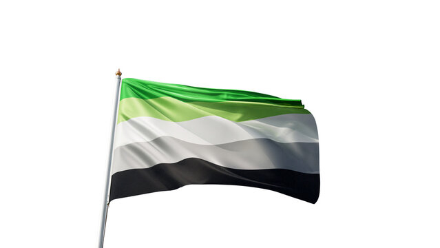 aromantic pride flag on a transparent background, waving in the wind, lgbt flag with no background, tall flagpole, lgbtqia, queer, symbol of the aro pride, tolerance, love, transparent png, alpha
