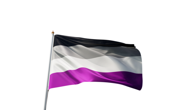 asexual pride flag on a transparent background, waving in the wind, lgbt flag with no background, tall flagpole, lgbtqia, queer, symbol of the ace pride, tolerance, love, transparent png, alpha