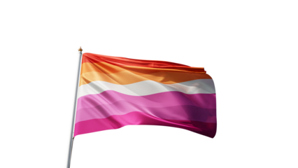 lesbian pride flag on a transparent background, waving in the wind, lgbt flag with no background, tall flagpole, lgbtqia, queer, symbol of the gay pride, tolerance, love, transparent png, alpha