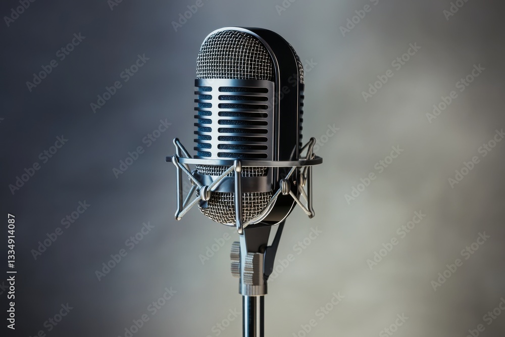 Poster vintage microphone with a classic design, perfect for retro audio recordings and broadcast applicati