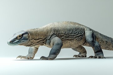 Obraz premium Realistic Detailed Illustration of a Monitor Lizard Crawling on a Light Background