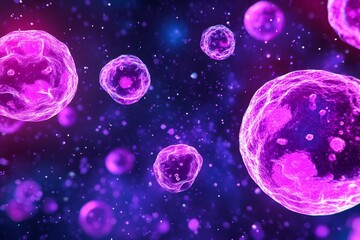 Fototapeta premium A Vibrant Abstract Depiction of Microscopic Entities - Cellular structures, vibrant hues, microscopic world, abstract art, scientific visualization. Symbolizing: Life, growth, science, mystery