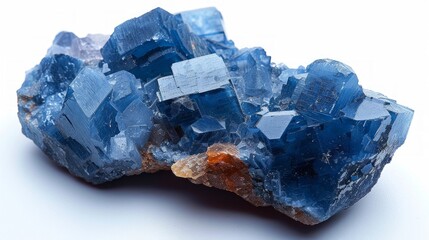 Fototapeta premium Stunning cluster of blue barite mineral crystals presenting a captivating display of natural geological formations against a plain white backdrop