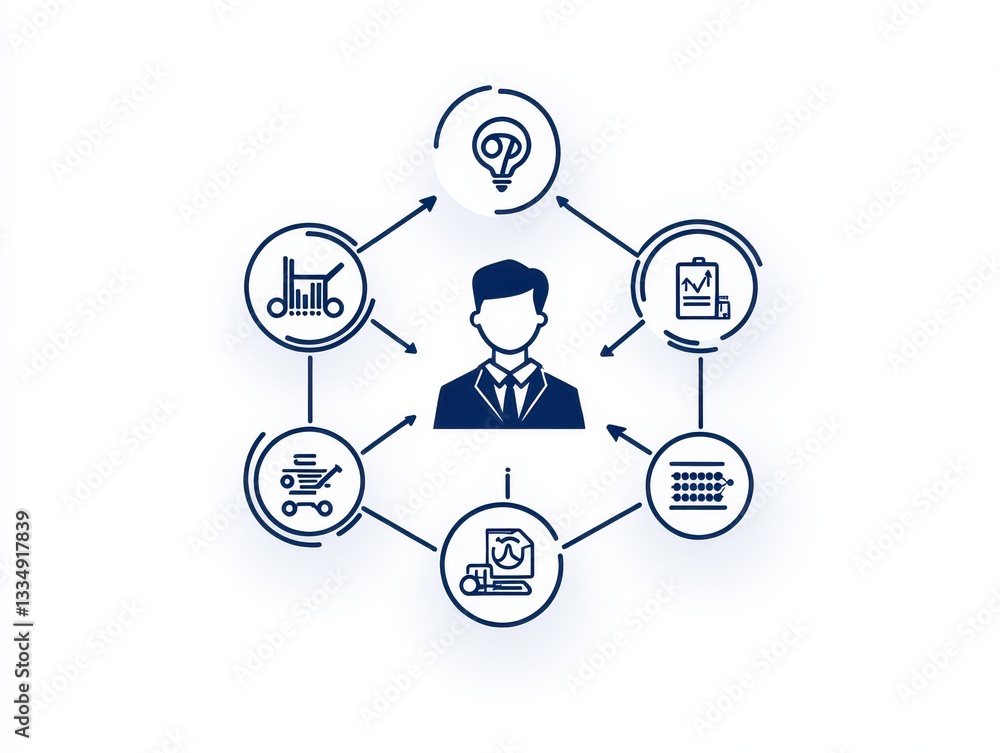 Poster business workflow diagram illustrating various processes and roles in management