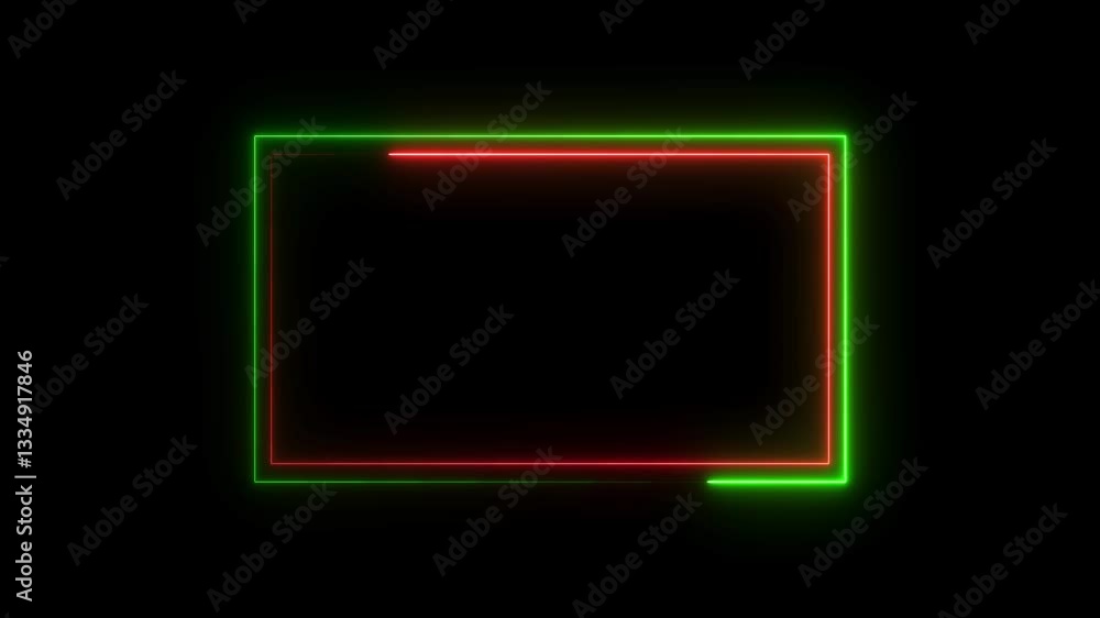 Poster neon square frame animation on black background and glowing neon line.