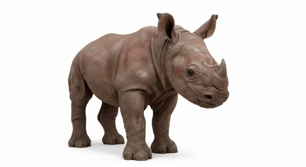 Fototapeta premium 白背景 穏やか仔サイ 優しい光浴びる 野生動物写真. AI Generated