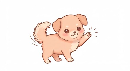 Fototapeta premium 可愛い子犬が優しく手をあげる 水彩画風イラスト. AI Generated