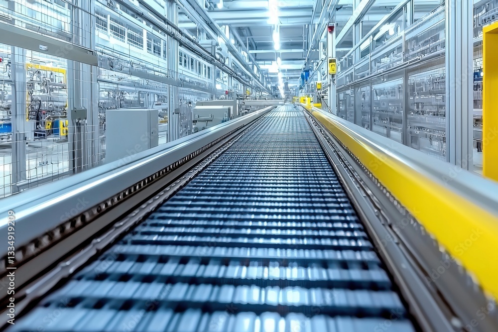 Aufkleber long conveyor belt system in a modern factory, symbolizing efficiency and industrial automation for 
