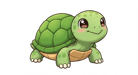 Fototapeta premium 愛らしい緑の亀 穏やかな光の中で微笑む. AI Generated