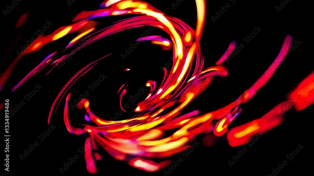 Aufkleber vivid swirling abstract pattern with red and yellow neon lights on black. modern art.