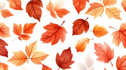 Autumnal Watercolor Leaves Pattern - Falling leaves, autumn colors, nature's beauty, seasonal change, watercolor art. Symbolizing change, warmth, transition, beauty, and serenity