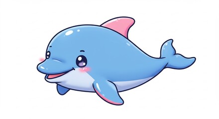 愛らしいイルカのイラスト 優しい光輝く 穏やかな海. AI Generated
