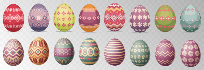 Easter egg. Eggs character set isolated on png backgraund. Cute eggs, spring festive concept. Cartoon holiday vector character.