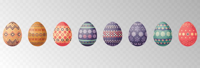 Easter egg. Eggs character set isolated on png backgraund. Cute eggs, spring festive concept. Cartoon holiday vector character.