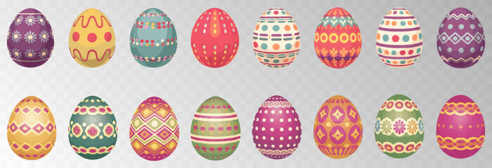 Easter egg. Eggs character set isolated on png backgraund. Cute eggs, spring festive concept. Cartoon holiday vector character.