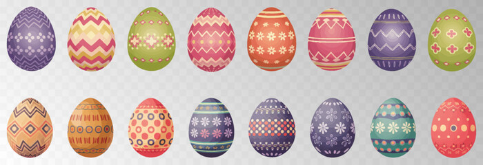 Easter egg. Eggs character set isolated on png backgraund. Cute eggs, spring festive concept. Cartoon holiday vector character.