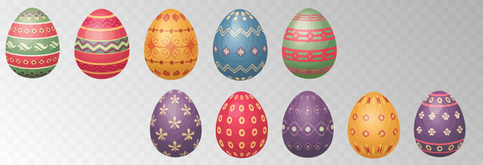 Easter egg. Eggs character set isolated on png backgraund. Cute eggs, spring festive concept. Cartoon holiday vector character.