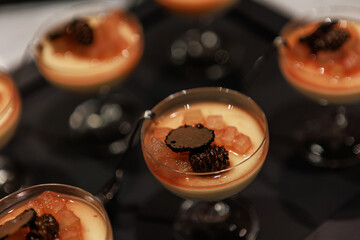 Elegant gourmet dessert served in delicate glassware