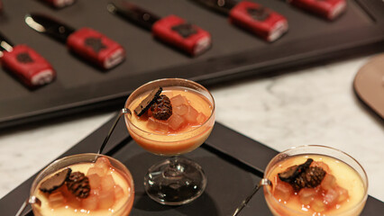 Elegant gourmet dessert served in delicate glassware