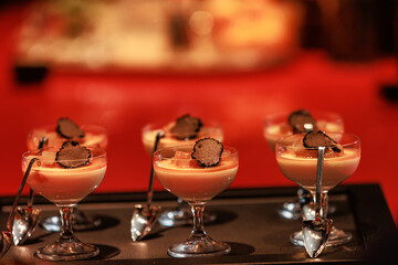Elegant gourmet dessert served in delicate glassware