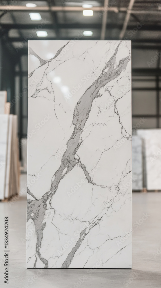 Aufkleber white marble slab with gray veining, standing upright, showcasing texture and pattern, ideal for des