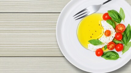 Burrata Cheese and Tomato Salad Closeup - Creamy burrata, juicy tomatoes, fresh basil, and vibrant olive oil create a simple yet elegant salad. The dish symbolizes freshness, simplicity