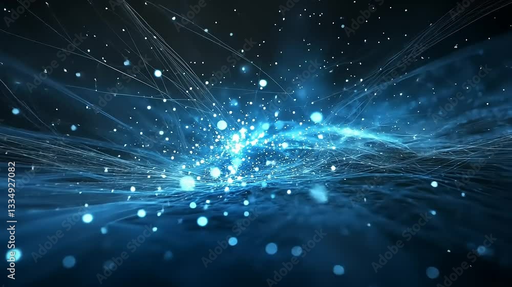Wall mural abstract blue light particles and flowing lines create a dynamic digital background, evoking motion