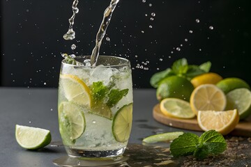 Water Splash in a glass of icy lemon Mojito 