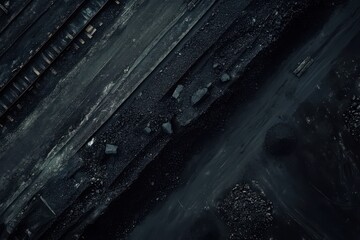 A heap of black coal on a dark backdrop Empty space Aerial perspective