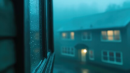 Obraz premium Rainy Night View Through a Rain Streaked Window