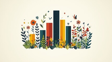 Colorful Floral Chart Design with Vibrant Flowers and Graphical Bars in a Playful Arrangement