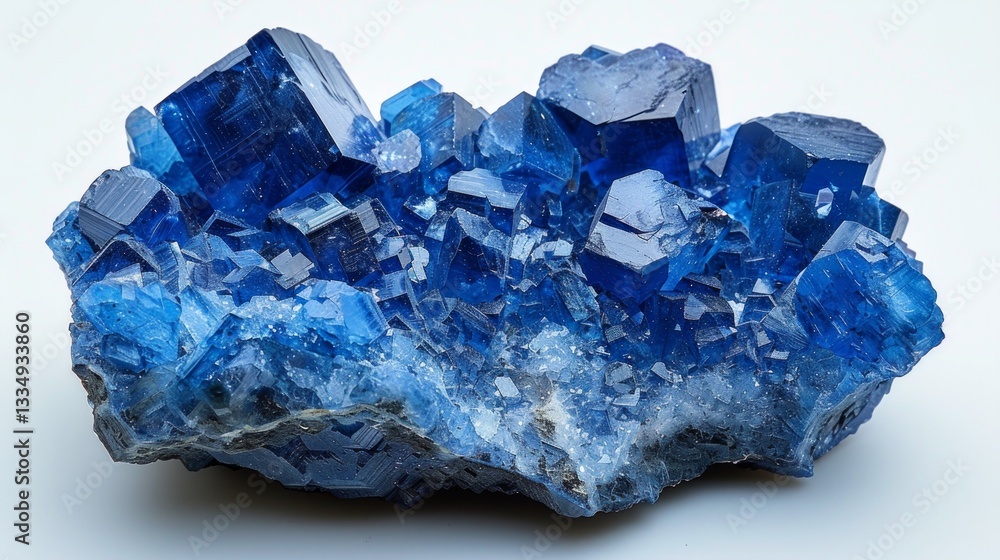 Poster vibrant blue crystal cluster displaying complex structure and striking depth on a light background, 