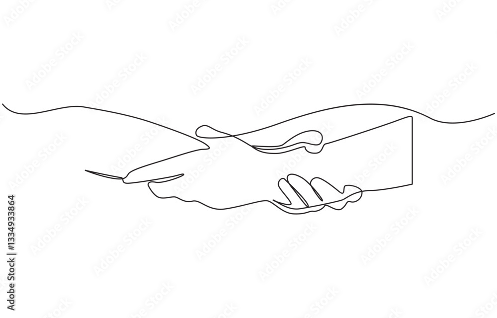 Aufkleber one line continuous abstract arms supporting each other, continuous one line drawing of hands holdin