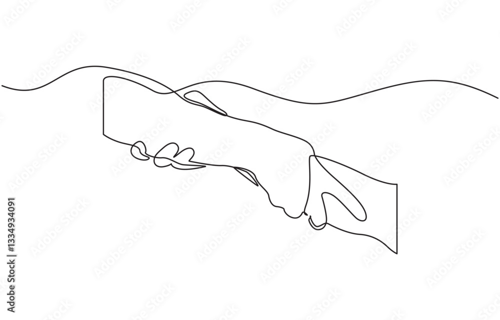 Poster one line continuous abstract arms supporting each other, continuous one line drawing of hands holdin