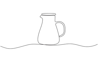 Continuous one line drawing of water pitcher glass. water jug in single line draw vector illustration, Milk jug line continuous drawing vector. One line Milk jug vector background.