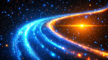 Fototapeta premium Vibrant cosmic spiral design with a radiant burst of light, against a backdrop of twinkling celestial bodies in a deep space setting