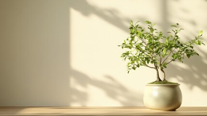 Bonsai Tree in Sunlight: Minimalist Home Decor