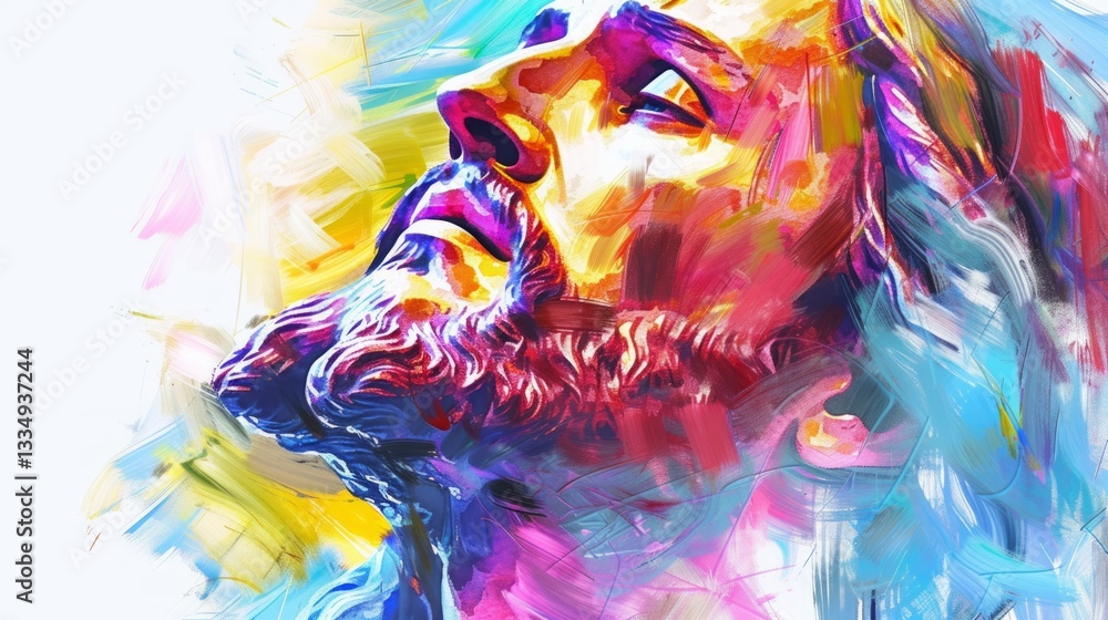 Poster vibrant interpretation of a classical sculpture in expressive brushstrokes against a clean backdrop 