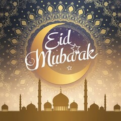 Eid Mubarak Greeting with Moon and Stars
