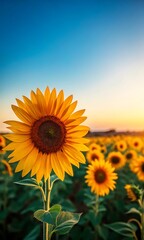 Obraz premium Vibrant Sunflower Field at Sunset – Stunning Nature Photography phone wallpaper 