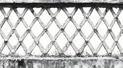 Weathered metal fence detail on concrete.