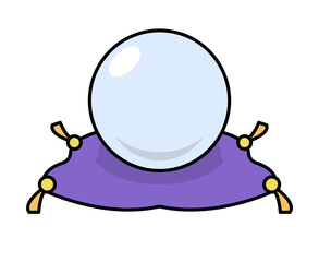 Crystal ball on purple cushion icon. Vector.