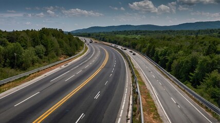 On a road with mountains in a distance
