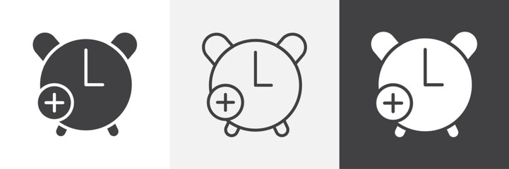 Alarm plus icons in Thin line black color. flat simple vector symbols illustration.