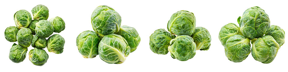Fresh Brussels sprouts arranged in clusters, showcasing their vibrant green color and unique shape.