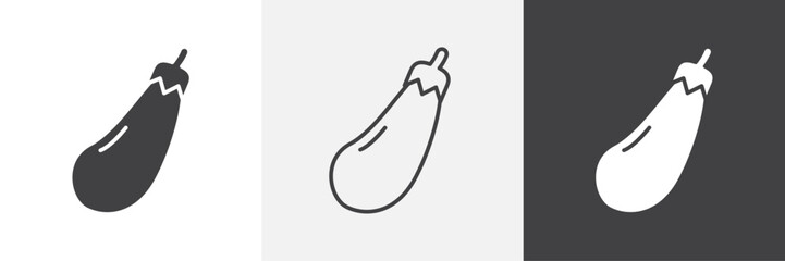 Aubergine icons in Thin line black color. flat simple vector symbols illustration.